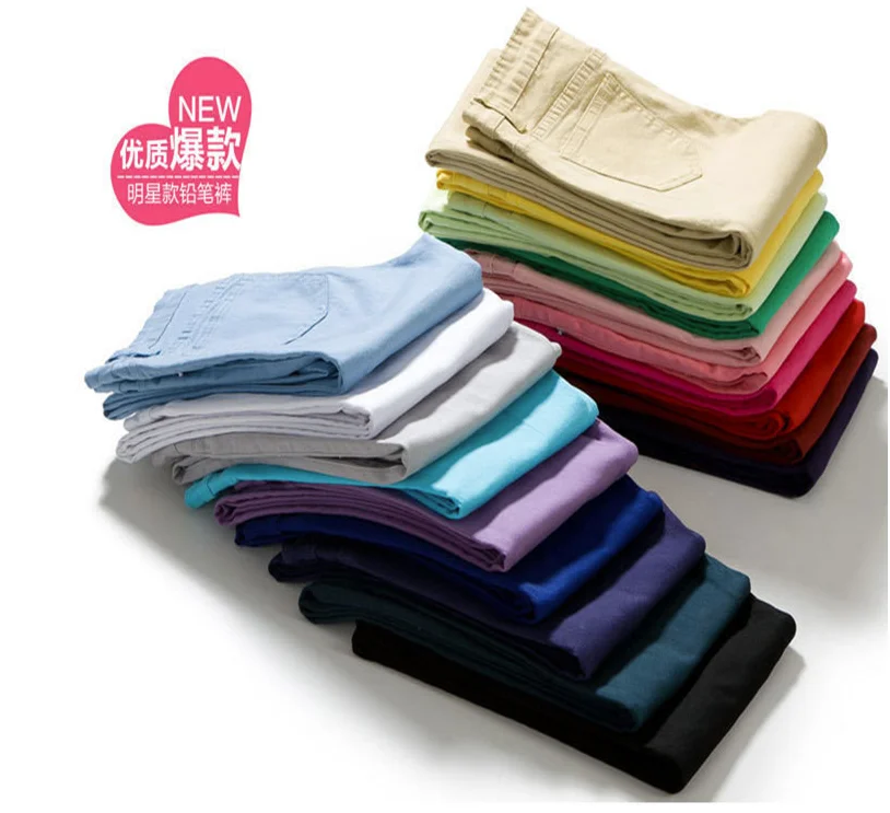 

Elastic Women Pencil Jeans Pants Candy Colored Mid Waist Zipper Slim Fit Skinny Female Jean New Spring Summer Full Length Pant