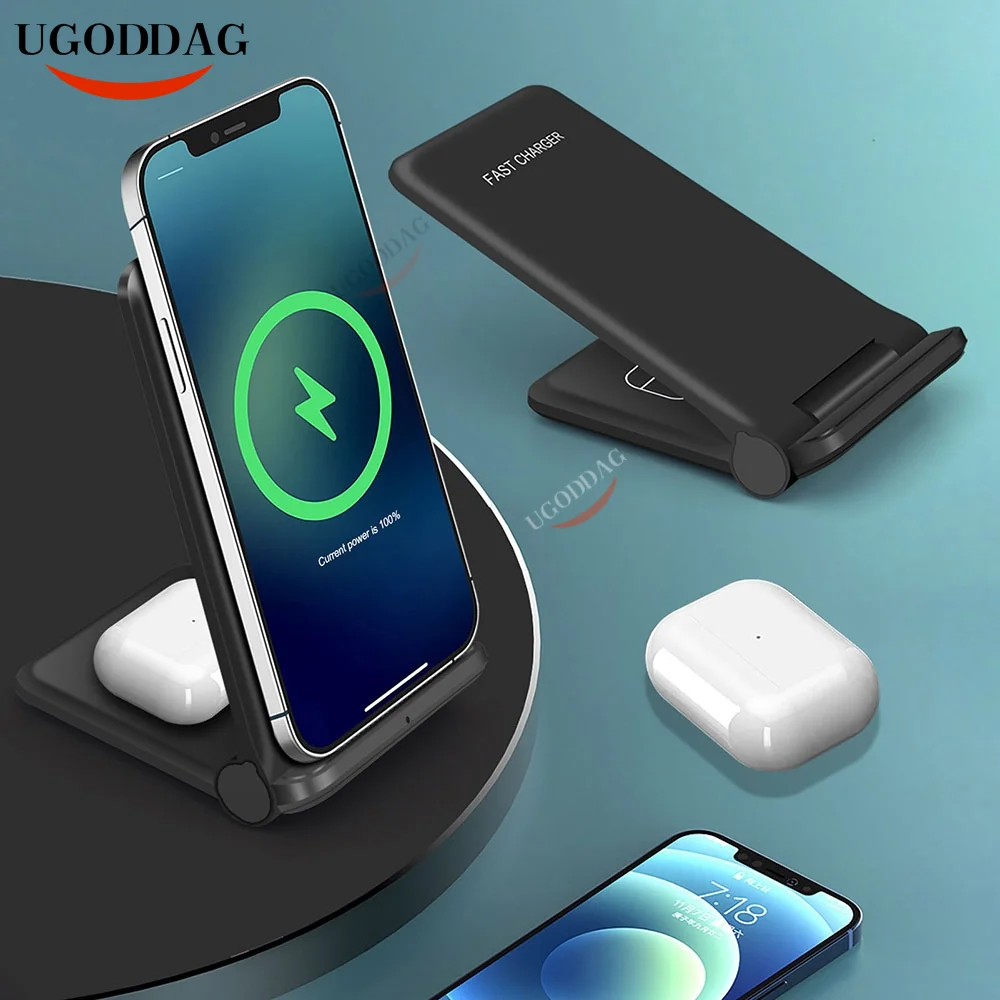 

Беспроводное зарядное устройство 2 в 1, складная подставка для iPhone 12, 11, XS, XR, X, 8, Airpods Pro, Samsung S21, S20, быстрая зарядка, 25 Вт