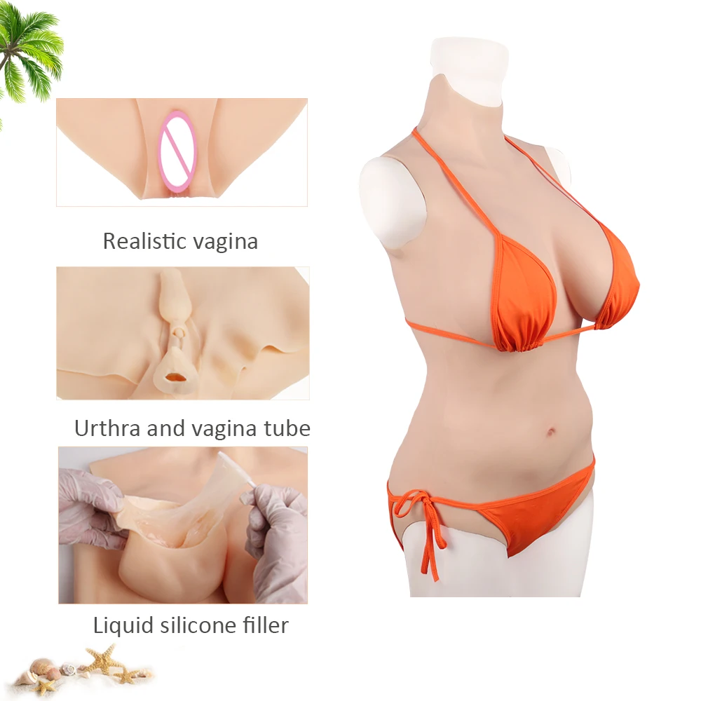 Realistic Crossdresser Silicone Breasts Bodysuit Fake Breast Forms Triangular Vagina False Boobs D Cup Crossdress 3G |