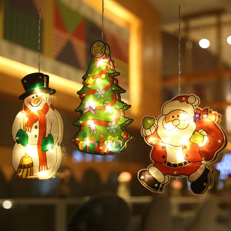 

2022 светодиодов, рождественские украшения, Санта-Клаус, снеговик, лось, форма окна, присоска, огни, рождественское праздничное украшение