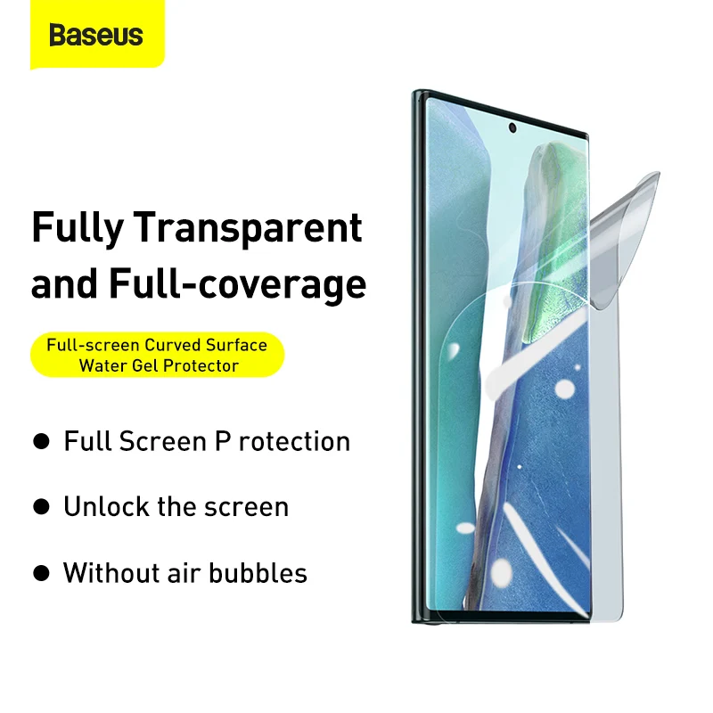 

Baseus 2pcs 0.15mm Full-screen Curved Screen Protector For Samsung Note20 Note20 Ultra Mobile phone Surface Water Gel Protector