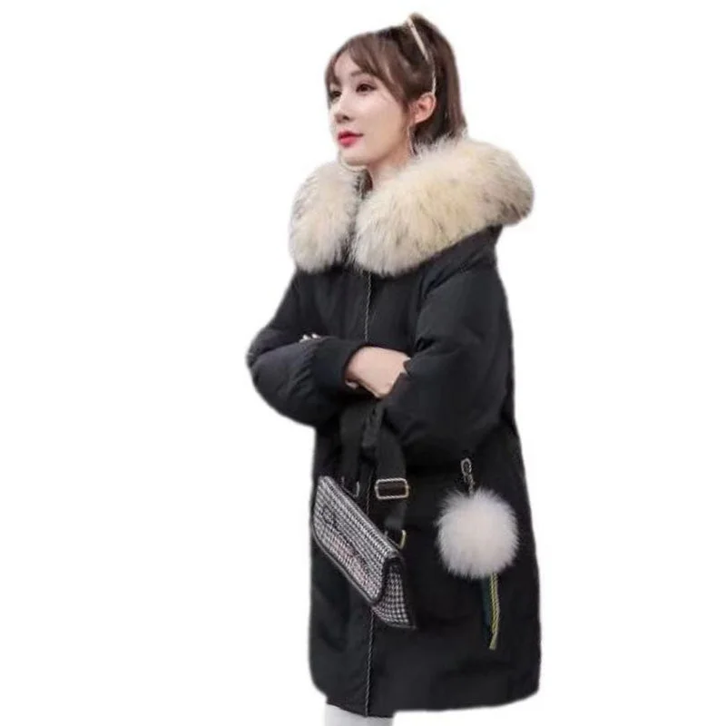 Осенне-зимняя женская парка пуховик Куртка 80% утиный пух толстовка с мехом енота