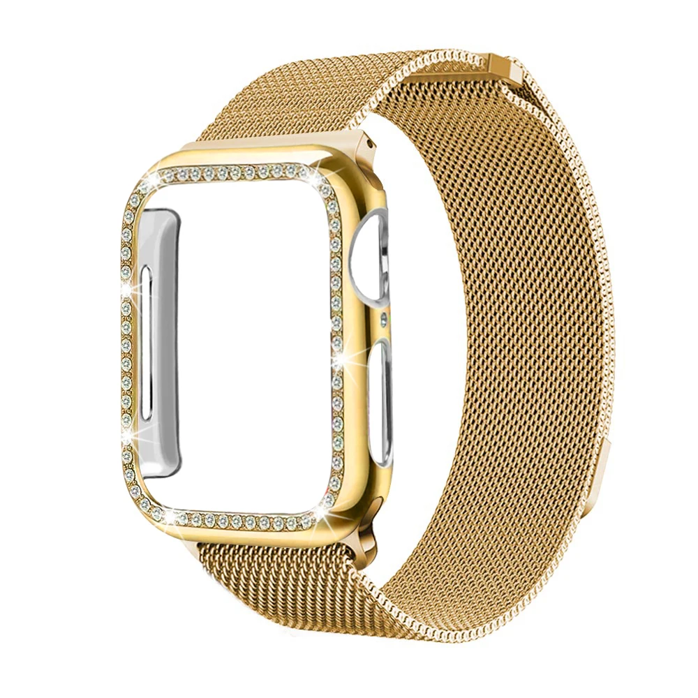 Чехол+ ремешок для Apple Watch 5 ремешок 44 мм 40 мм iWatch ремешок 42 мм 38 мм Миланская Петля Браслет ремешок для Apple watch 4 3 2 1 - Цвет ремешка: Gold