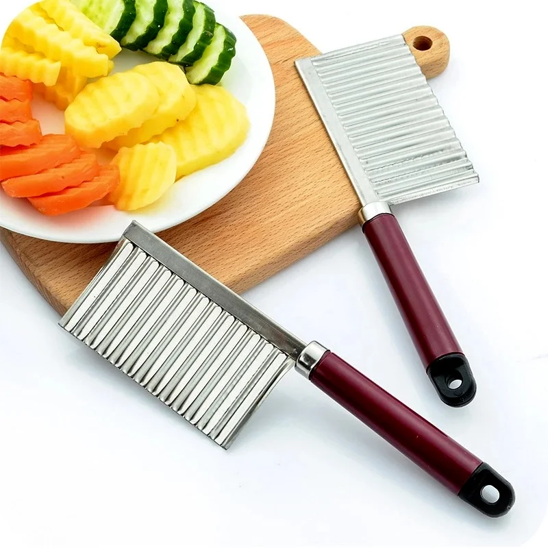 

Kitchen Stainless Steel Potato Chip Maker Dough Vegetable Fruit Crinkle Wavy maker Knife Potato Cutter Chopper French Fry Maker