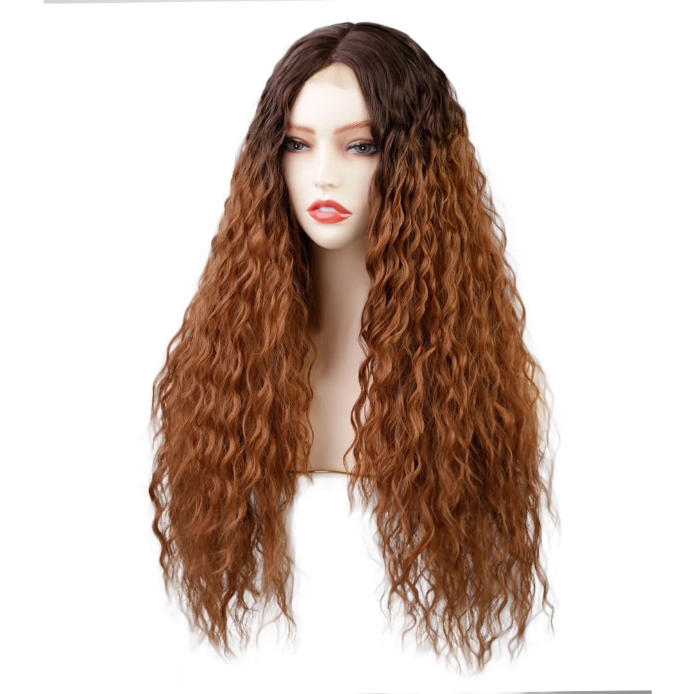 

Ombre Black Brown Wig Long Curly Lace Front Synthetic Wigs for Women Daily Fake Hair Lace Wig Natural Looking Middle Part