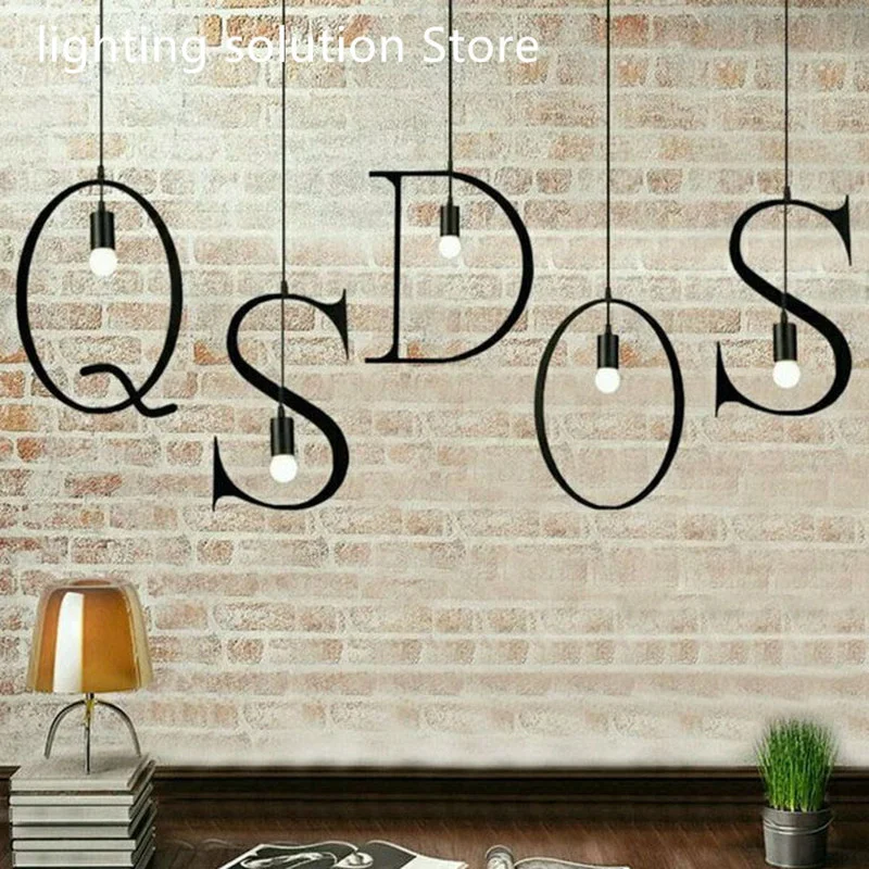 

New Nordic Iron Letter Pendant Light DIY Marquee Sign Hanging Lamp bar restaurant cafe suspension Kitchen Light Fixtures