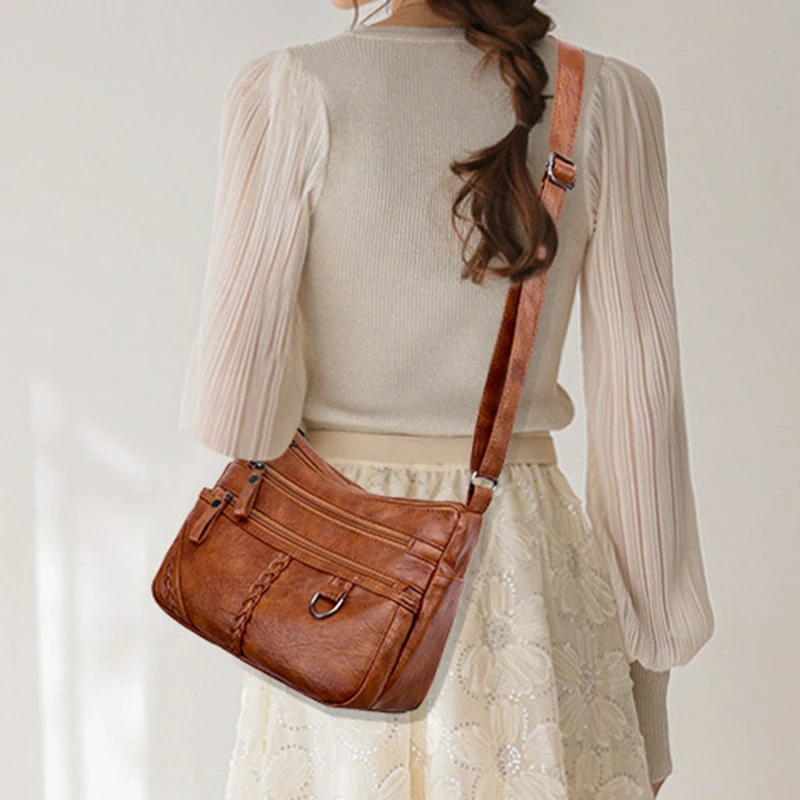 

Модная сумка через плечо из искусственной кожи 2022, мягкие сумки-мессенджеры для женщин, сумка на молнии через плечо в стиле ретро, женские су...