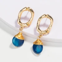 80 hot sales fashion lady natural stone round geometric dangle ear stud earrings jewelry gift