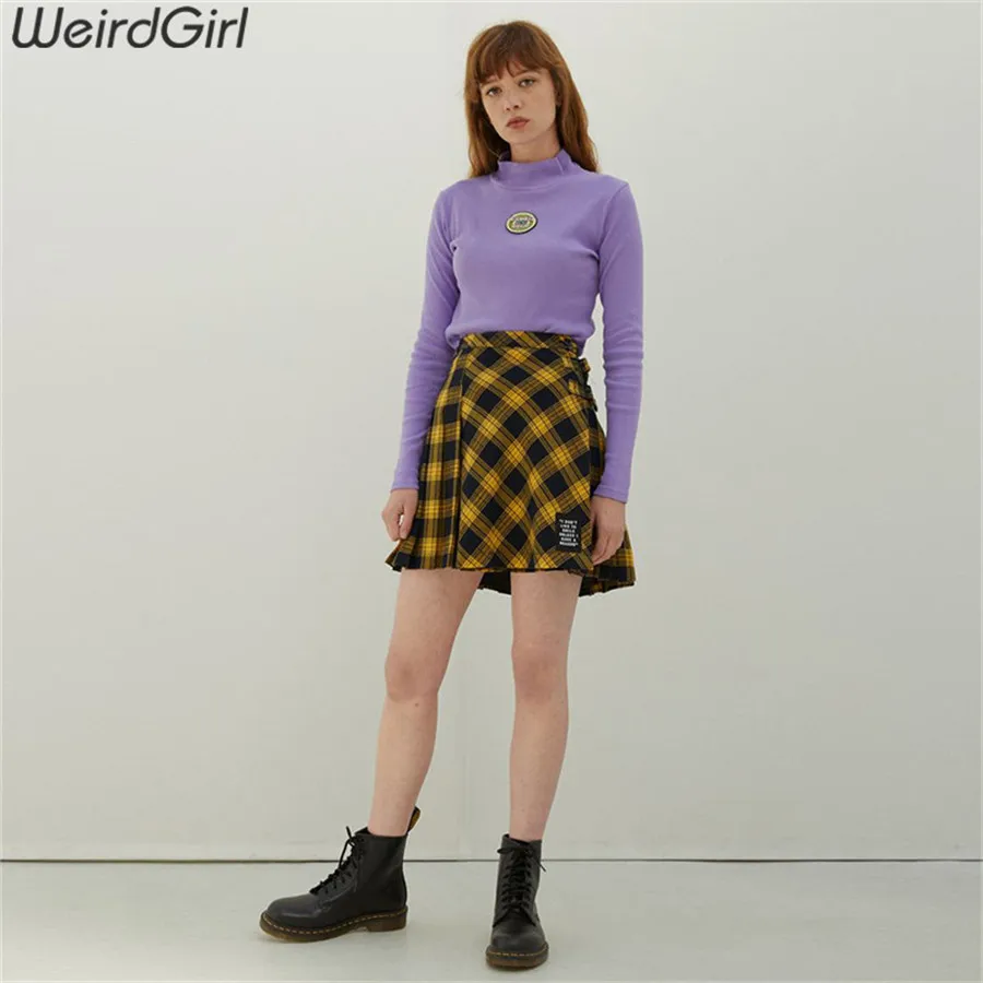 Weirdgirl Женская Повседневная модная Водолазка с длинным рукавом фиолетовые Осенние футболки с надписями элегантные свитшоты Женский Пуловер Свободный