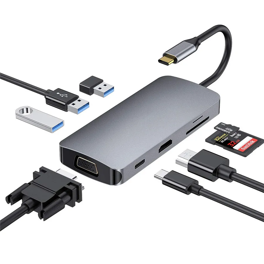 USB C type концентратор для HDMI 4K VGA адаптер 3 0 PD порт питания MacBook Pro 2018/2017/2016 samsung S8/S9 Plus| |