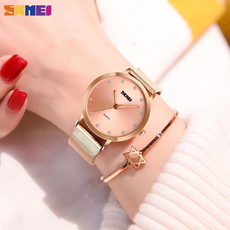 Часы SKMEI женские кварцевые с браслетом из нержавеющей стали 2018|Женские наручные