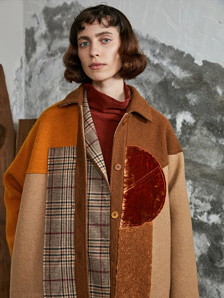 Женское длинное шерстяное пальто повседневное свободное плотное из 100% шерсти