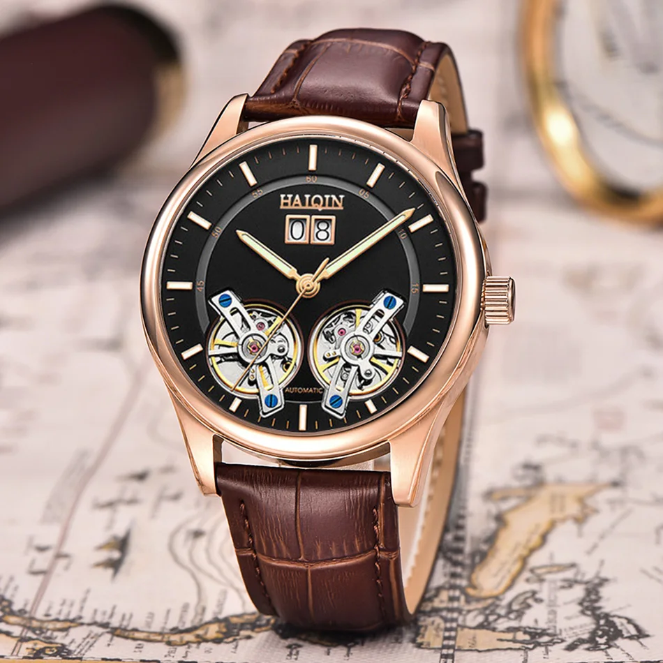 Часы HAIQIN мужские автоматические механические золотые спортивные