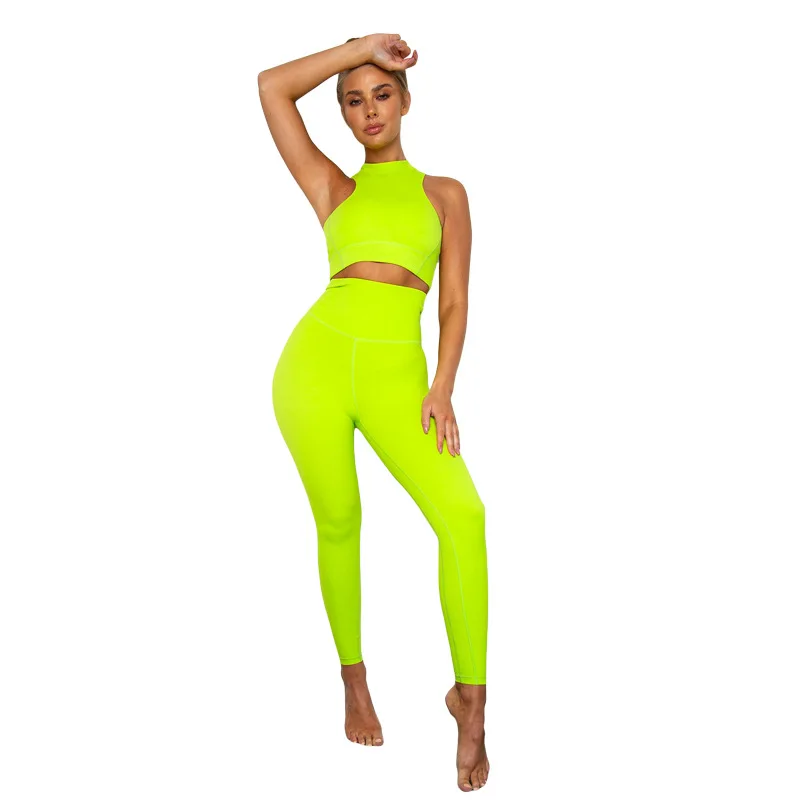 Hot Sale 2022 Fall New Women's Back Zip Fluorescent Yoga Set Sport Set Women Yoga Outfit