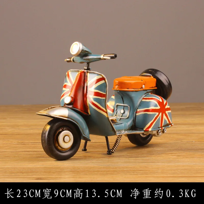 

Diecast Motorcycle Model Handmade Retro Wrought Iron Rice Flag Scooter Model Metal Crafts Motorbike Motor Model Toy for Children