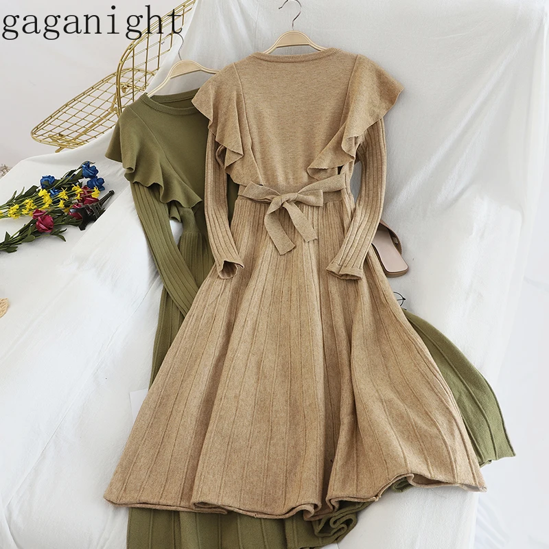 Gaganight оборками одноцветное элегантное для женщин Вечерние Длинное платье Осень