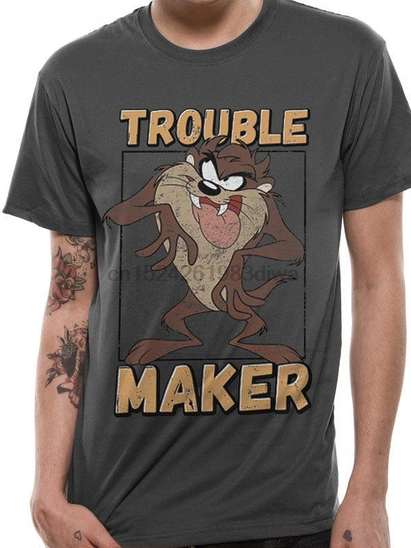 Taz Trouble Maker Официальный Тасманский дьявол Looney Tunes серая мужская футболка с