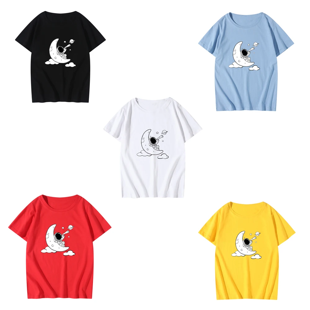 

Новый продукт, летняя футболка, цветной астронавт, Повседневные детские кавайные черные футболки, топы, уличная одежда, свободные рождестве...