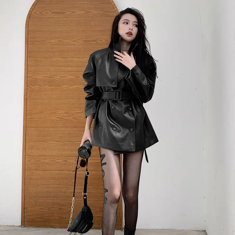 Куртка женская с толстой подкладкой двубортная куртка из искусственной кожи