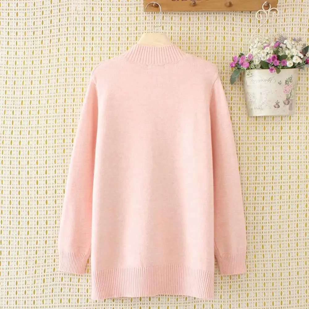 Плюс размер Кнопка o-образным вырезом шерсть женские свободные свитера 2020 новые