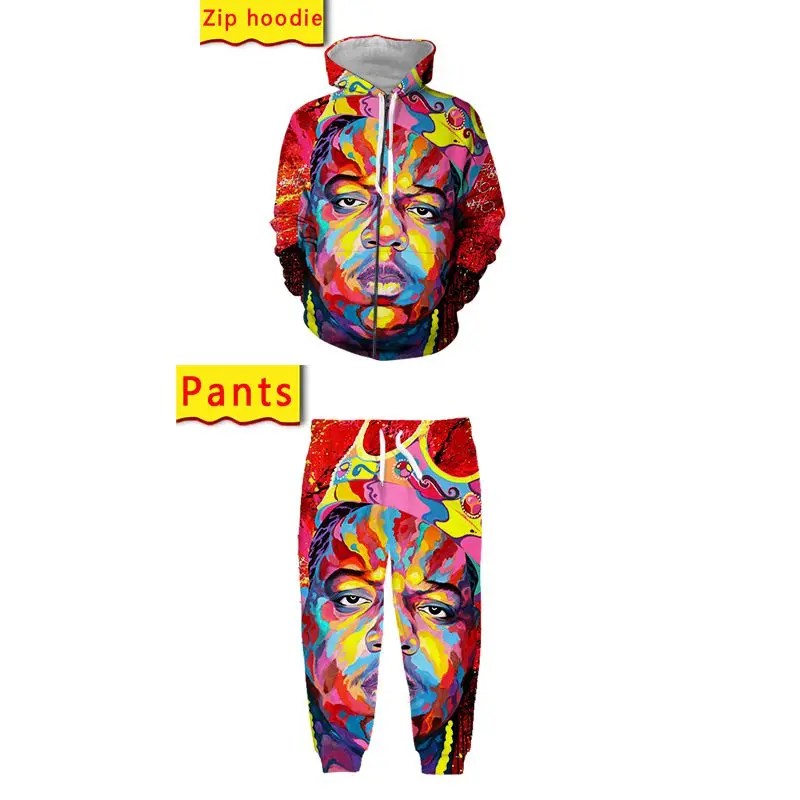 

Biggie Smalls Notorious Big 3d Print Zip Hoodie and Pants Mens Two Piece Sets Tracksuit Womens Sportswear Trouser Suits Clothing