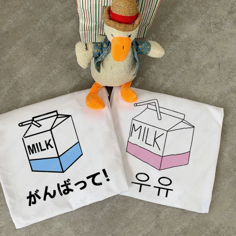 Футболка Ulzzang в стиле Харадзюку милые топы с мультяшным принтом молочного цвета