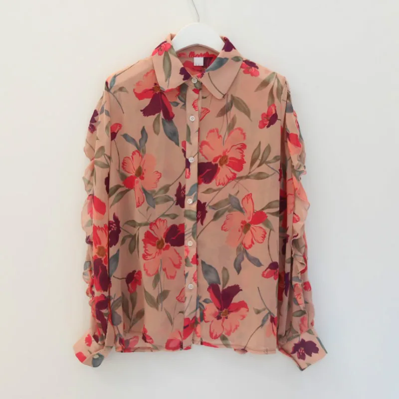 Женская свободная тонкая рубашка с цветочным принтом милая блузка женские