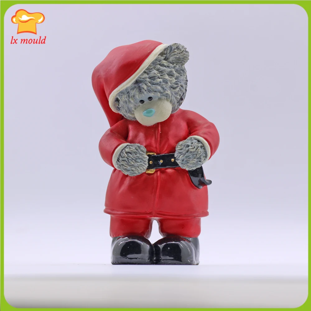 

LXYY New Cartoon Christmas 3D Bear Silicone Moulds Handmade Plaster Holiday Gift Tools Birthday Candle Soap Decoration Mold