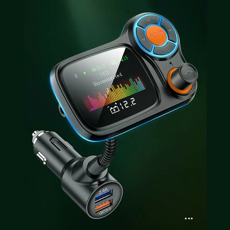 

Bluetooth FM-передатчик, автомобильный комплект громкой связи QC3.0 и Smart 2.4A с двумя USB-портами