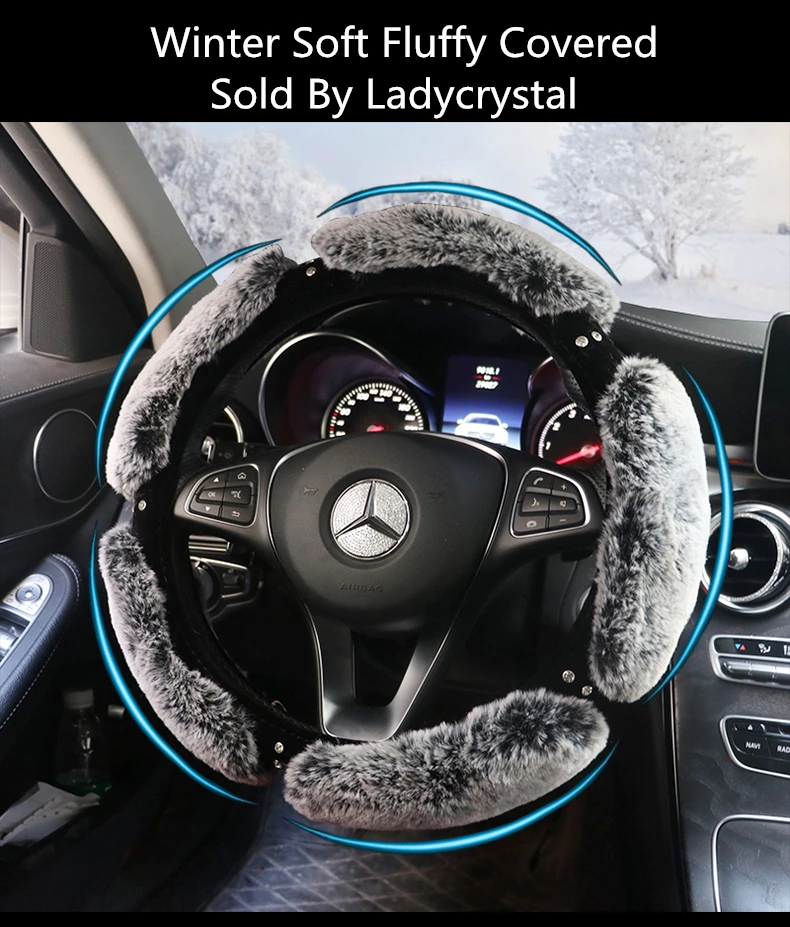 Bling Car Steering Wheel Cover with Seat Covers for Girls Women Fluffy Rhinestone Interior Set Diamond Winter Warm Black Grey Bling Car Steering Wheel Cover with Seat Covers for Girls Women Fluffy Rhinestone Interior Set Diamond Winter Warm Black Grey