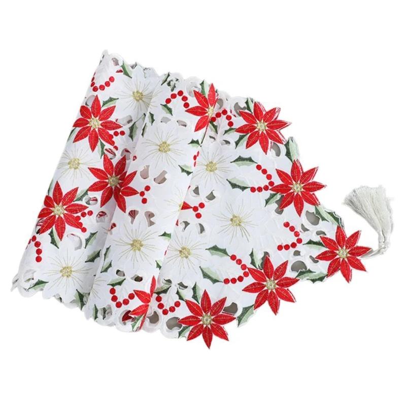 

Double Thickness Rustic Embroidered Floral Table Runners Christmas Decorations 67JB