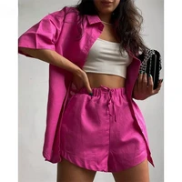 casual lounge wear summer green tracksuit women shorts set short sleeve shirt tops and loose mini shorts two piece set