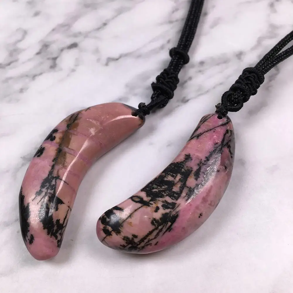 

Imixlot Rosestone Crescent Moon Pendant Women Men Necklace Healing Reiki Stone Gifts