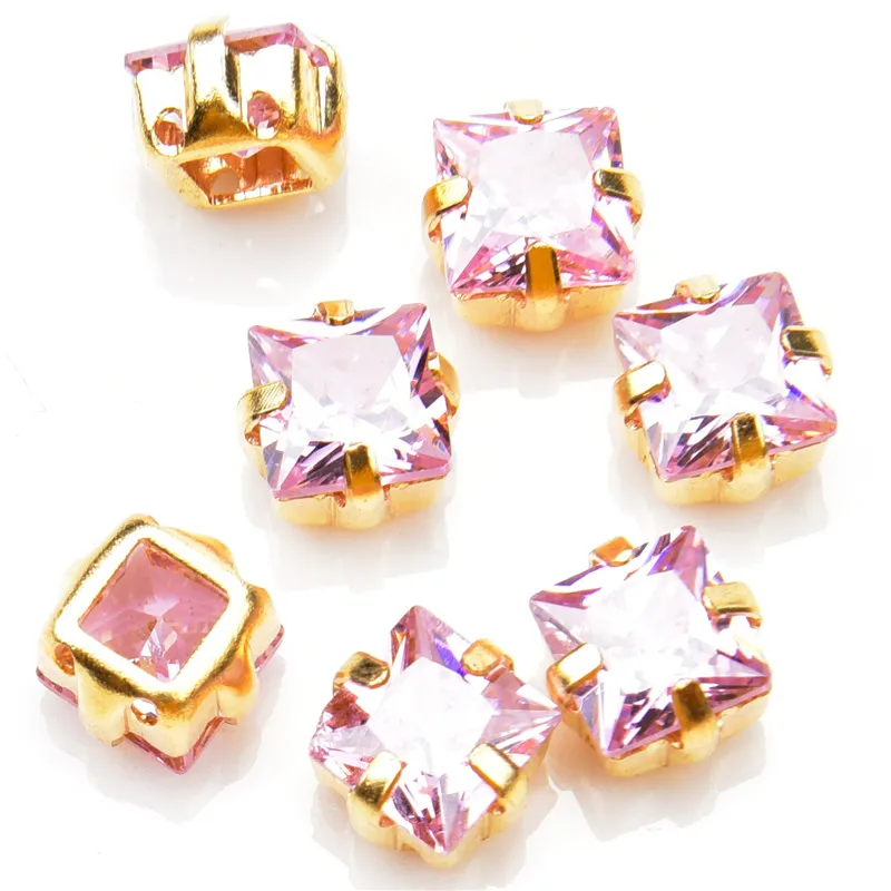 High Quality 5A Zircon Square Pink Crystal 6Mm 8Mm10Mm Classical Gold Claw Sew On Diamond Diy Dress Princess Shoes Rhinestone | Дом и сад
