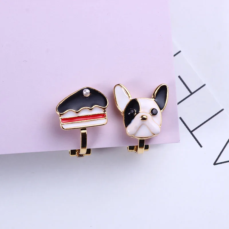 

Clip On Earrings Girls Cute Dog Cake Asymmetrical Stud Clip Earring No Hole Children Creative Fancy Korean Accesories For Kids