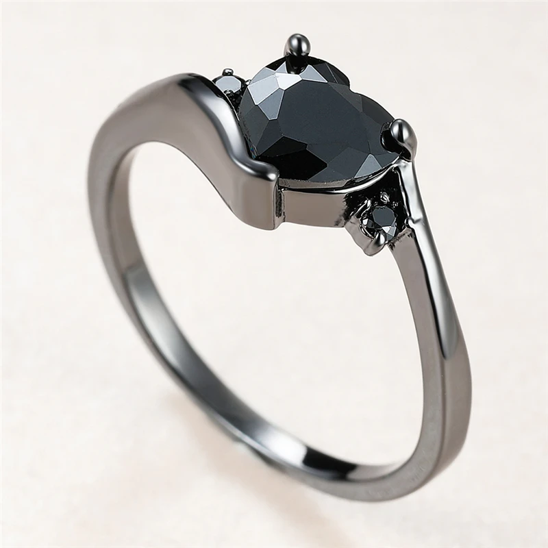Простое женское кольцо черного цвета с кристаллическим камнем, обернутое в золото 14К, свадебные кольца для женщин, винтажное сердце любви зирконового помолвочного кольца.