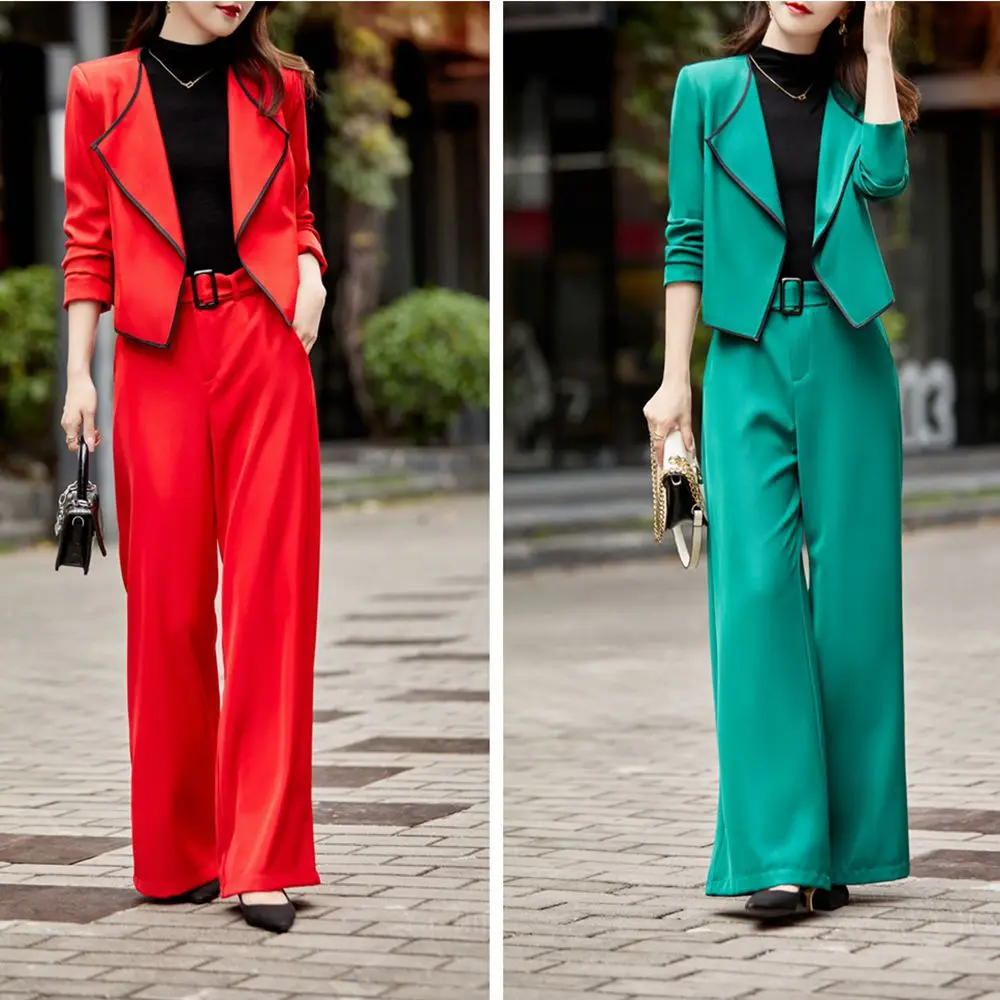 Korean autumn and winter velvet business wear women's jacket and pants wine red golden velvet suit women's suit two-piece pants