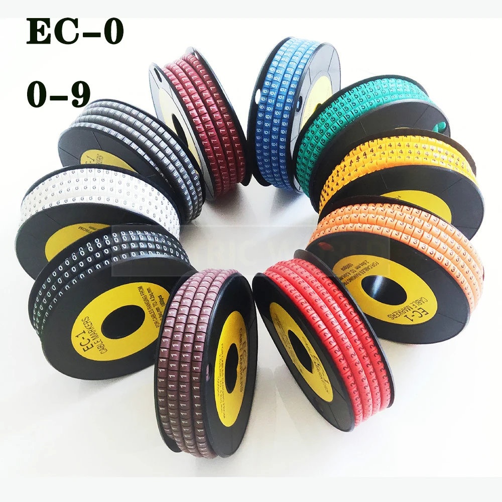 

500PCS Free shipping EC-0 Cable Wire Marker Number 0 to 9 For Cable Size 1.5 sqmm mix Colored PVC material