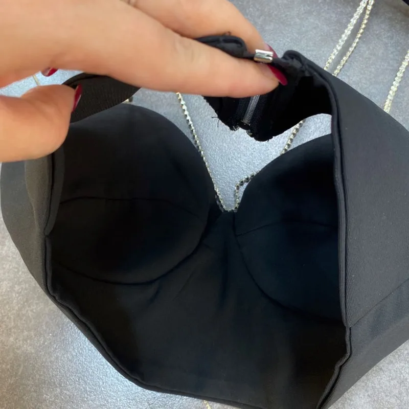 

NEW Spring New Arrivals Black Solid Color Double Shoulders Diamond Sexy Style Suspender Camis