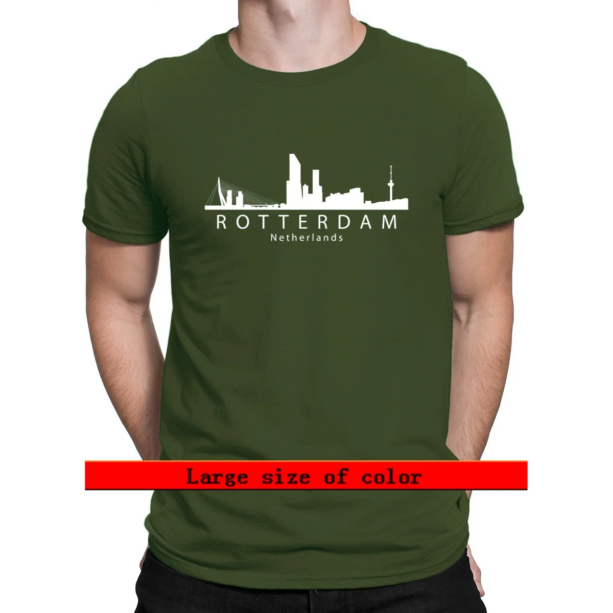 

Rotterdam Netherlands Skyline 2021 T Shirt Crew Neck Building Spring Autumn Printing Novelty Loose Natural Cotton Shirt