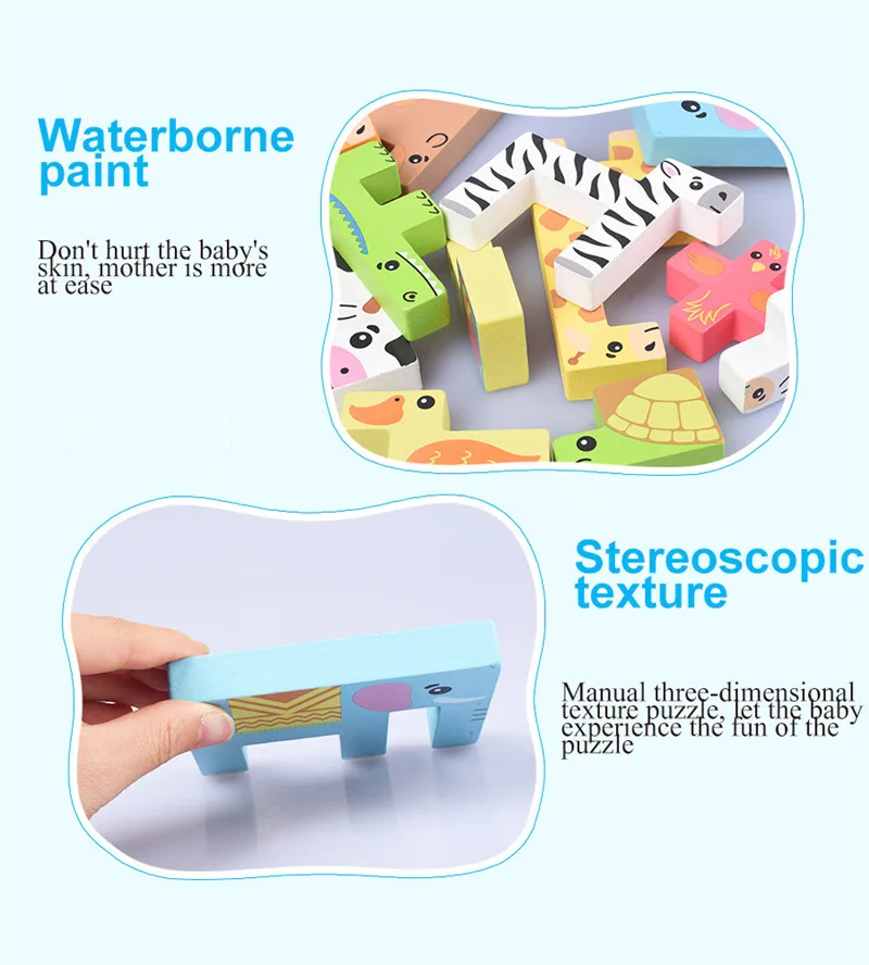 

Wooden 3D Puzzle Kids Building Blocks Animal Educational Block Toy Children Developmental Toys