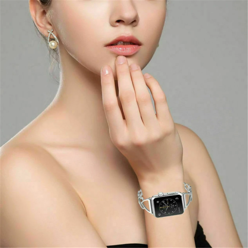 

1Pc Strap For Apple Watch 6 5 4 SE Series Chain Stainless Steel Watch Strap Adjustable Length Loop Bracelet Luxury Wristband