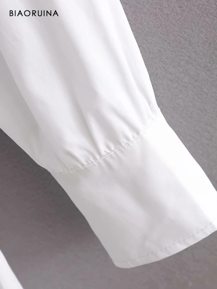 

BIAORUINA Women's White Single Breasted Elegant Short Shirt Dress Slim Waist Sashes Female Fashion Mini Dress Long Sleeve