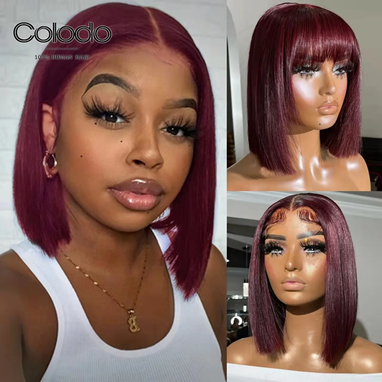 

13X4 Red Bob Lace Front Wig Burgundy 99J Colored Human Hair Lace Frontal Wigs Ombre 1B/27 Honey Blonde Ginger Short Bob Wigs