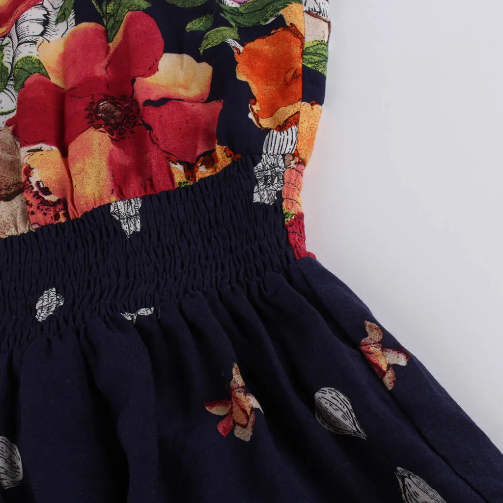 

Women Party Dress Sexy Camisole Dress Lady Printed Backless Beach Knee Length Skirt High Elastic Waist Vintage Dress Vestidos