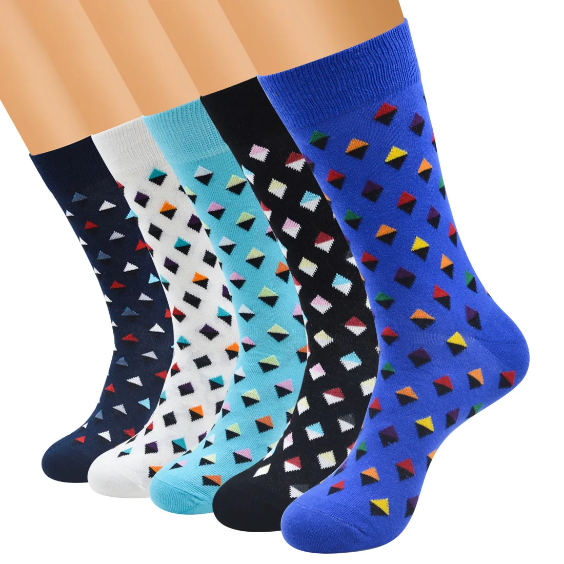 

Unisex Modern Fashion 4 Season Wearing Combed Cotton Middle Tube Diamond Pattern Socks For Boys And Girls Teenage