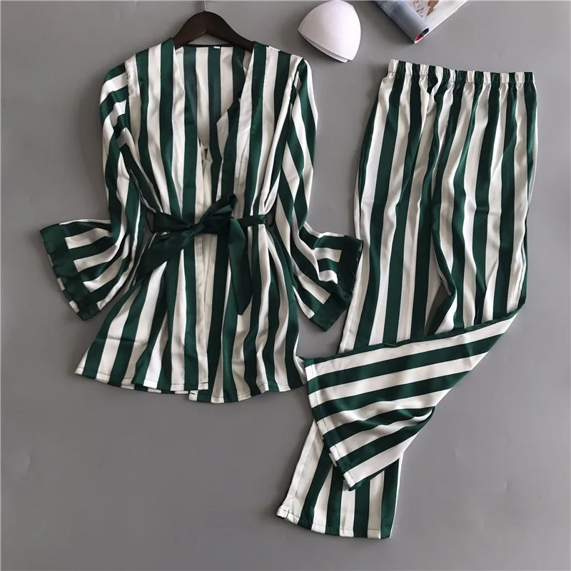 

New Pajamas Women's Summer Sexy Viscose Fiber Striped Silk Pajamas Women's Tank Top Trousers with Chest Pad Nightgown