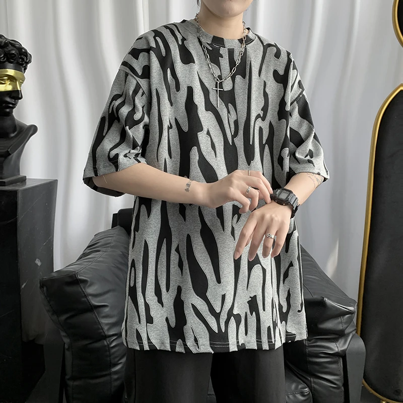 

2022 Summer Japanese Zebra Short Sleeves Men Tshirt Hip Hop Loose Punk Vintage Top Woman 5xl Oversized Irregular Graphic Clothes