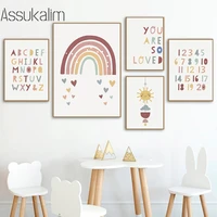 nursery canvas painting rainbow sun posters abc poster digital education wall art print nordic wall picture for kids room decor