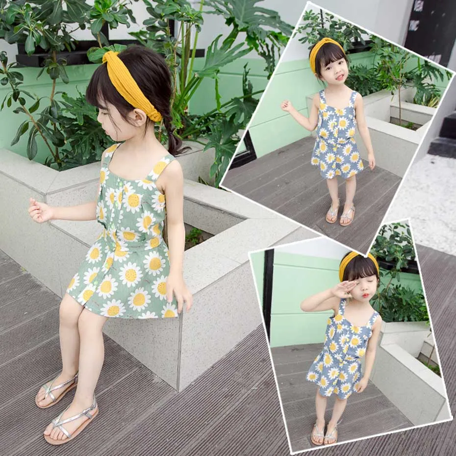 Детская одежда жилет на бретелях с цветочным рисунком для девочек + юбка комплект